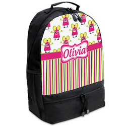 Pink Monsters & Stripes Backpacks - Black (Personalized)
