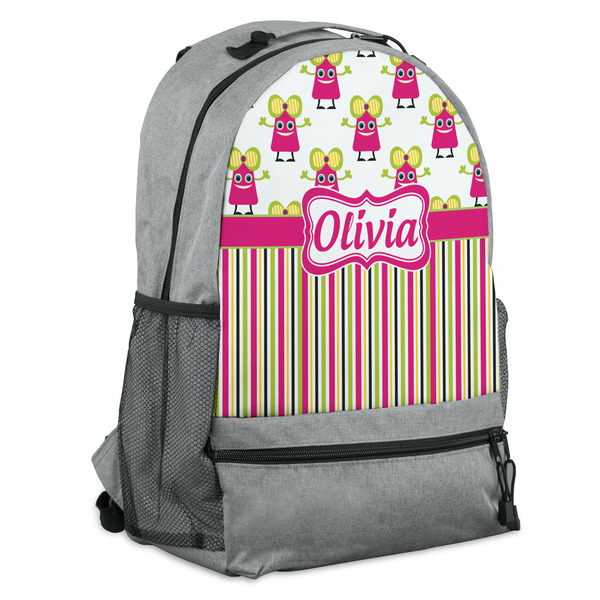 Custom Pink Monsters & Stripes Backpack (Personalized)