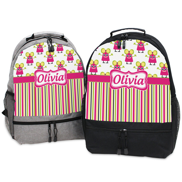 Pink Monsters & Stripes Large Backpacks - Both