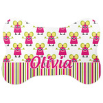 Pink Monsters & Stripes Bone Shaped Dog Food Mat (Large) (Personalized)