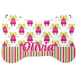 Pink Monsters & Stripes Bone Shaped Dog Food Mat (Large) (Personalized)