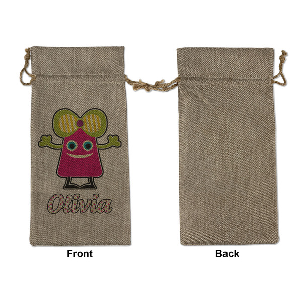 Pink Monsters & Stripes Large Burlap Gift Bags - Front Approval