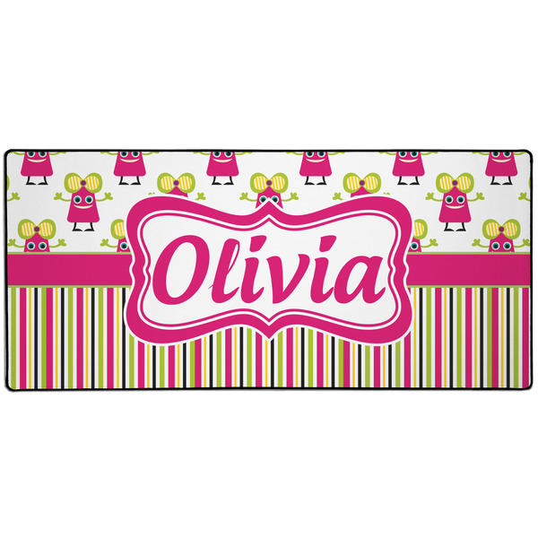 Custom Pink Monsters & Stripes 3XL Gaming Mouse Pad - 35" x 16" (Personalized)