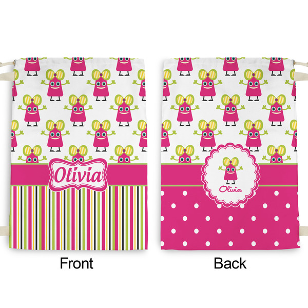 Pink Monsters & Stripes Large Laundry Bag - Front & Back View