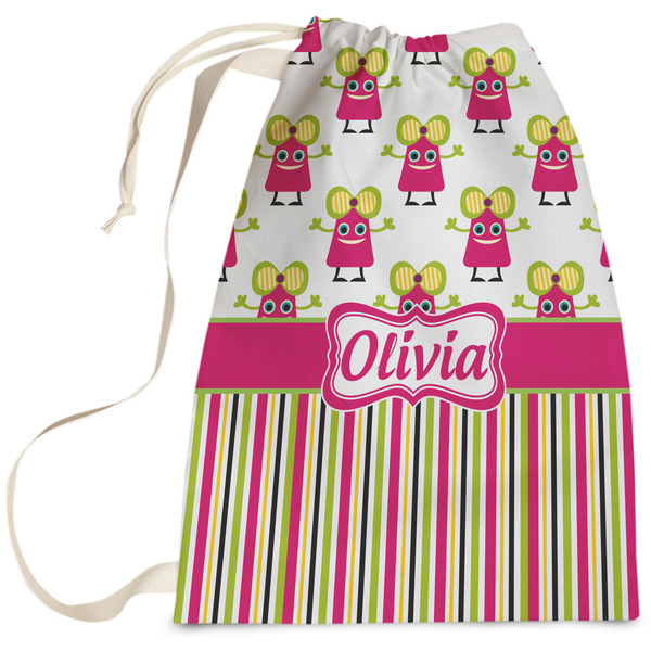 Custom Pink Monsters & Stripes Laundry Bag (Personalized)