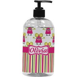 Pink Monsters & Stripes Plastic Soap / Lotion Dispenser (Personalized)