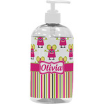 Pink Monsters & Stripes Plastic Soap / Lotion Dispenser (16 oz - Large - White) (Personalized)