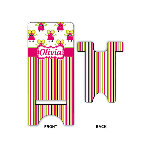 Pink Monsters & Stripes Large Phone Stand - Front & Back