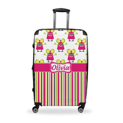 Pink Monsters & Stripes Suitcase - 28" Large - Checked w/ Name or Text
