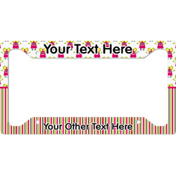 Pink Monsters & Stripes License Plate Frame - Style A (Personalized)