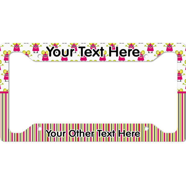 Custom Pink Monsters & Stripes License Plate Frame - Style A (Personalized)