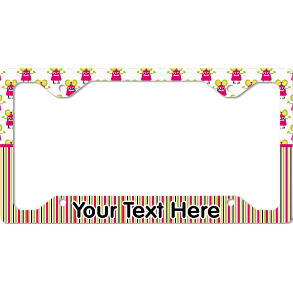 Custom Pink Monsters & Stripes License Plate Frame - Style C (Personalized)