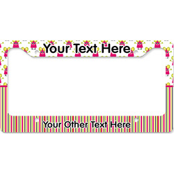 Pink Monsters & Stripes License Plate Frame - Style B (Personalized)