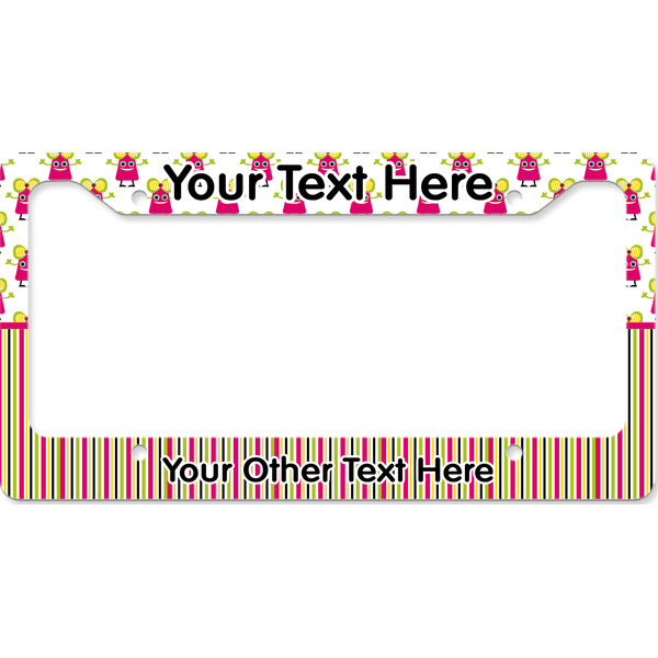 Custom Pink Monsters & Stripes License Plate Frame - Style B (Personalized)