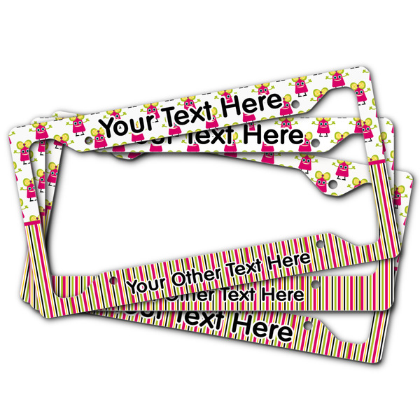 Pink Monsters & Stripes License Plate Frames - (PARENT MAIN)