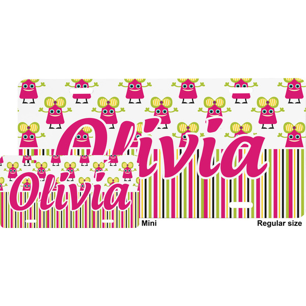 Pink Monsters & Stripes License Plate (Sizes)