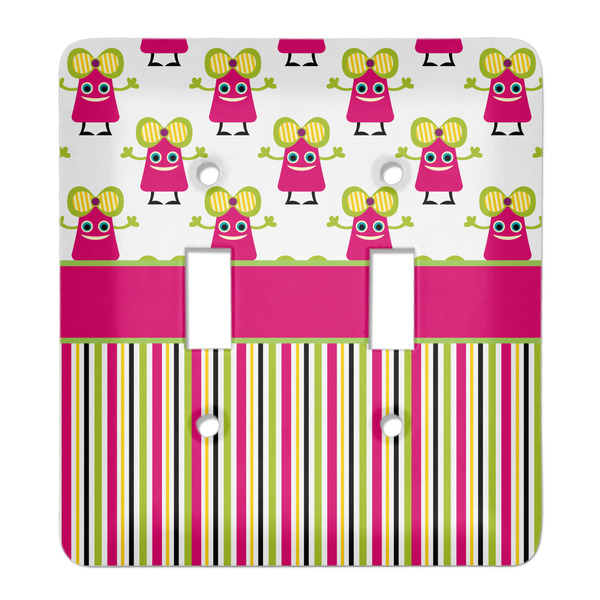 Custom Pink Monsters & Stripes Light Switch Cover (2 Toggle Plate)
