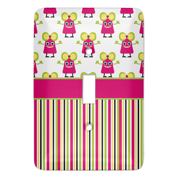 Custom Pink Monsters & Stripes Light Switch Cover