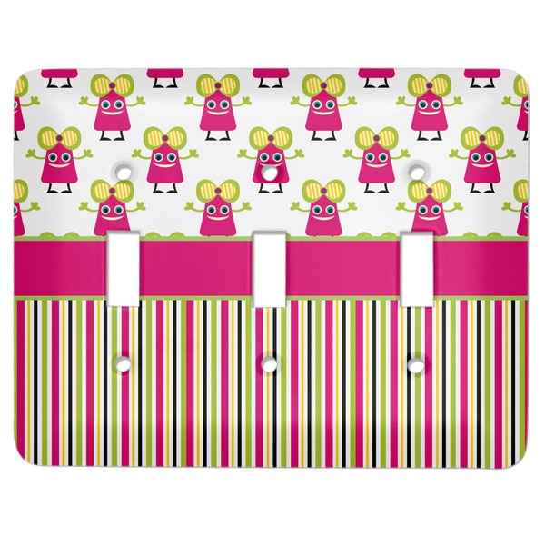 Custom Pink Monsters & Stripes Light Switch Cover (3 Toggle Plate)