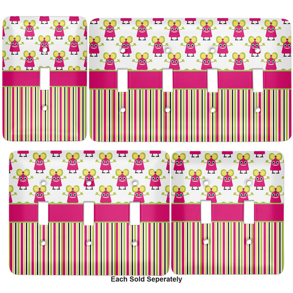 Pink Monsters & Stripes Light Switch Covers all sizes
