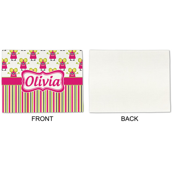 Pink Monsters & Stripes Linen Placemat - APPROVAL Single (single sided)