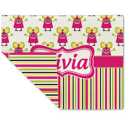 Pink Monsters & Stripes Double-Sided Linen Placemat - Single w/ Name or Text