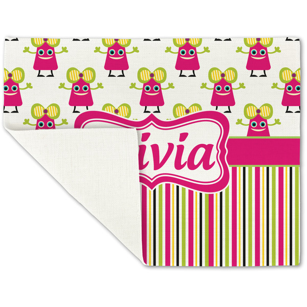 Pink Monsters & Stripes Linen Placemat - Folded Corner (single side)