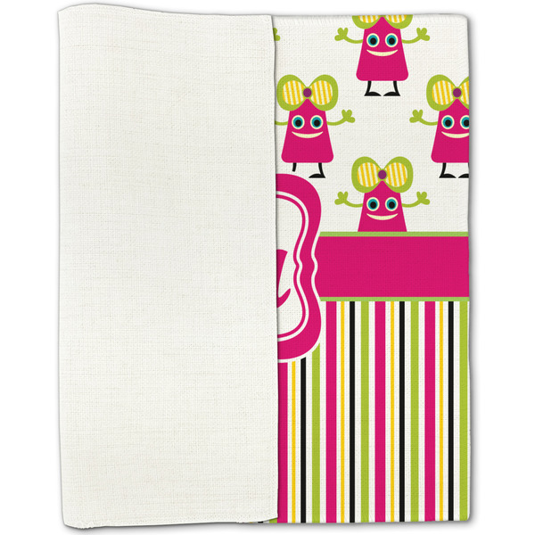 Pink Monsters & Stripes Linen Placemat - Folded Half