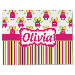 Pink Monsters & Stripes Single-Sided Linen Placemat - Single w/ Name or Text