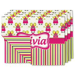 Pink Monsters & Stripes Linen Placemat w/ Name or Text