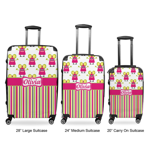 Pink Monsters & Stripes Luggage Bags all sizes - With Handle