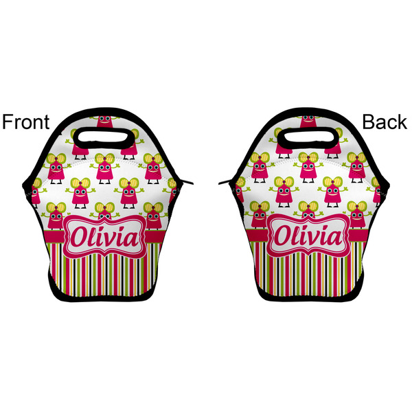 Pink Monsters & Stripes Lunch Bag - Front and Back