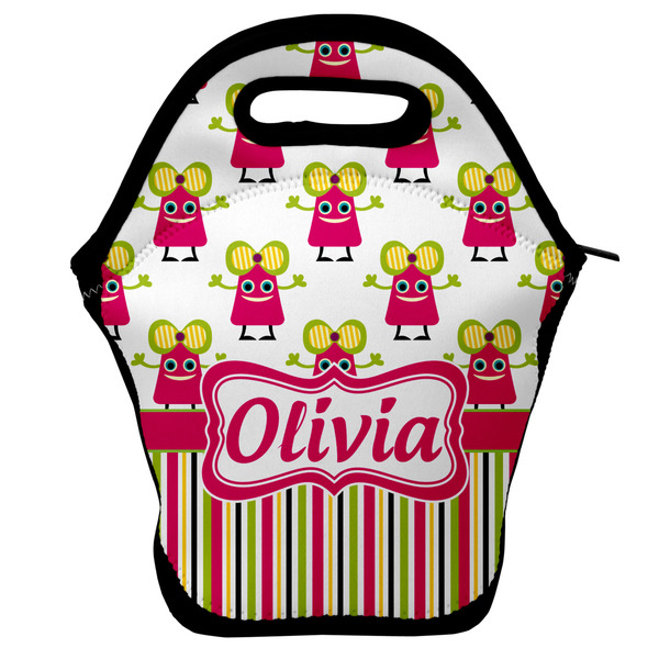 Custom Pink Monsters & Stripes Lunch Bag w/ Name or Text