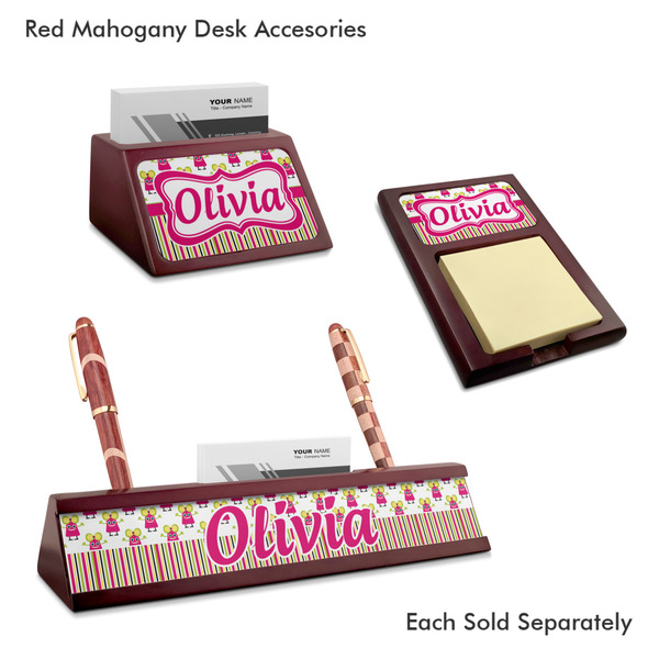 Pink Monsters & Stripes Mahogany Desk Accessories