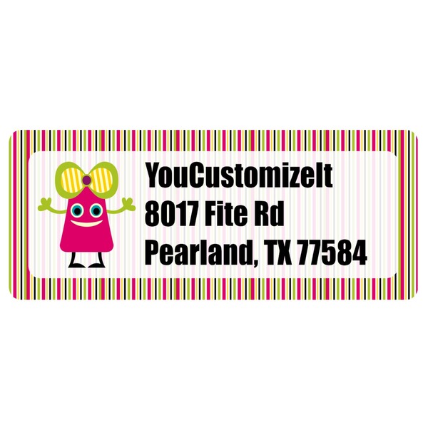 Custom Pink Monsters & Stripes Return Address Labels (Personalized)