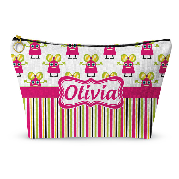 Custom Pink Monsters & Stripes Makeup Bag - Large - 12.5"x7" (Personalized)
