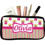 Pink Monsters & Stripes Makeup / Cosmetic Bag - Small (Personalized)