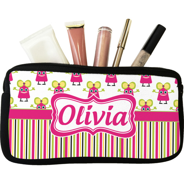 Custom Pink Monsters & Stripes Makeup / Cosmetic Bag (Personalized)