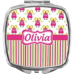 Pink Monsters & Stripes Compact Makeup Mirror (Personalized)