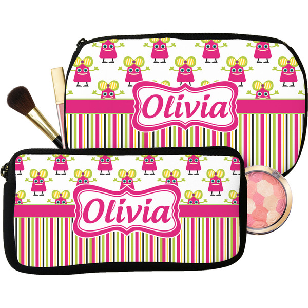 Pink Monsters & Stripes Makeup / Cosmetic Bags (Select Size)