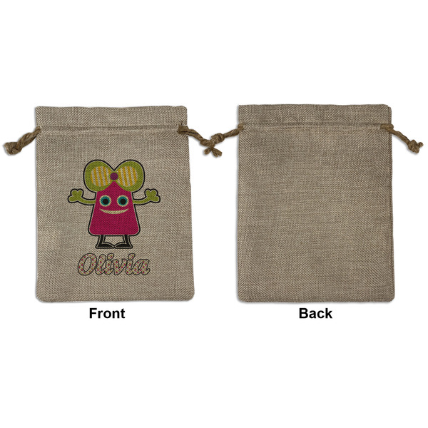 Pink Monsters & Stripes Medium Burlap Gift Bag - Front Approval