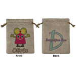 Pink Monsters & Stripes Medium Burlap Gift Bag - Front & Back (Personalized)