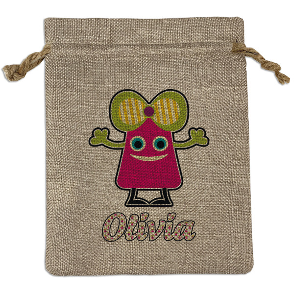 Custom Pink Monsters & Stripes Burlap Gift Bag (Personalized)