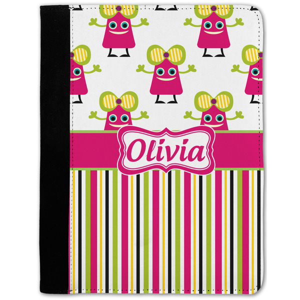 Custom Pink Monsters & Stripes Notebook Padfolio w/ Name or Text