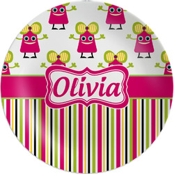 Pink Monsters & Stripes Melamine Salad Plate - 8" (Personalized)