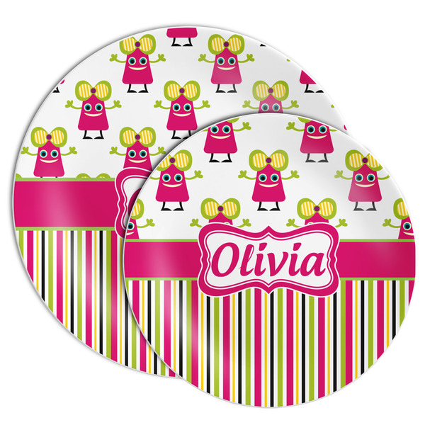 Pink Monsters & Stripes Melamine Plates - PARENT/MAIN