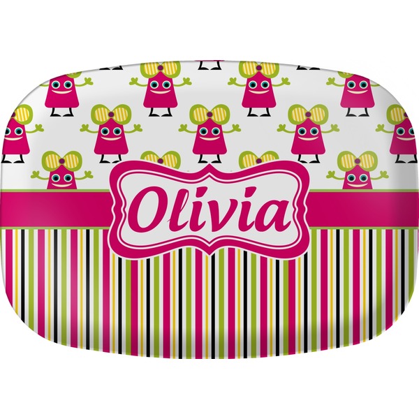 Custom Pink Monsters & Stripes Melamine Platter (Personalized)