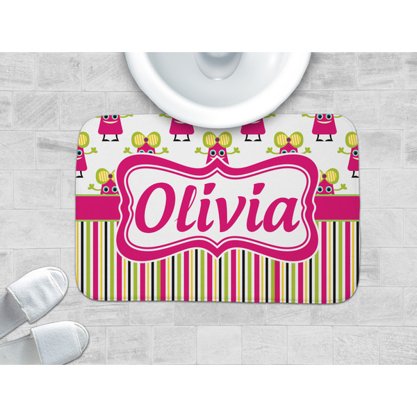 Pink Monsters & Stripes Memory Foam Bath Mat - LIFESTYLE 34x21