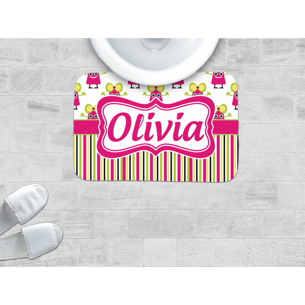 Pink Monsters & Stripes Memory Foam Bath Mat - LIFESTYLE