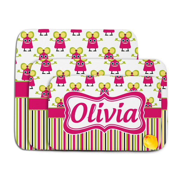 Pink Monsters & Stripes Memory Foam Bath Mat - MAIN PARENT